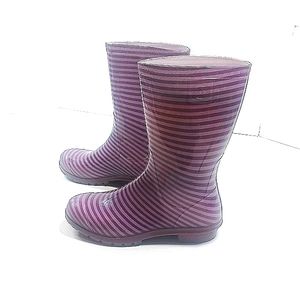 Ugg Rain Boots Faux Fur Lined Light and Dark Purple Horizontal Striped Size 5